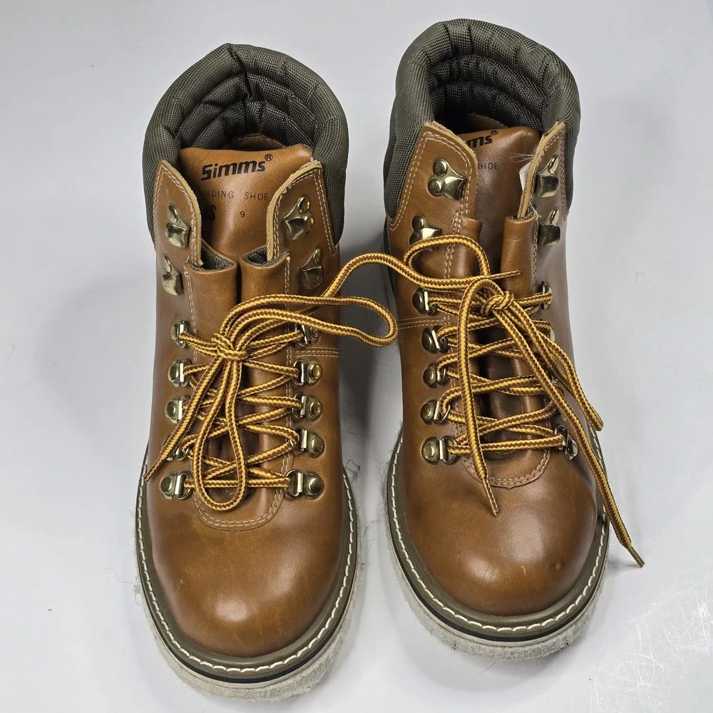 Vintage Simms Wading Shoes Mens 9 Brown Felt Sole Fly Fishing Boots 4465 9M